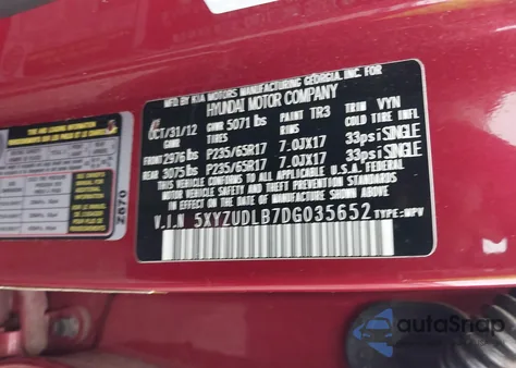 2013 Hyundai Santa Fe Sport from USA, damaged, VIN 5XYZUDLB7DG035652